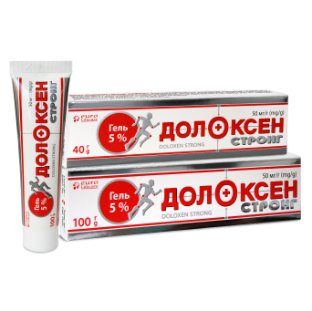 Тюбик и упаковка геля Долоксен Стронг